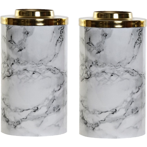 2x stuks bloemenvaasjes van alluminium marmer look wit 10 x 19 cm -