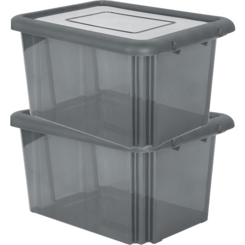 EDA Opbergbox 55L - 2x - grijs - stapelbaar - L58 x B44 x H31 cm - kunststof - Bak/doos met deksel -