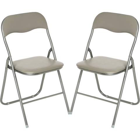 Klapstoel met pvc zitting - 2x stuks - beige - 44 x 48 x 79 cm - metaal -