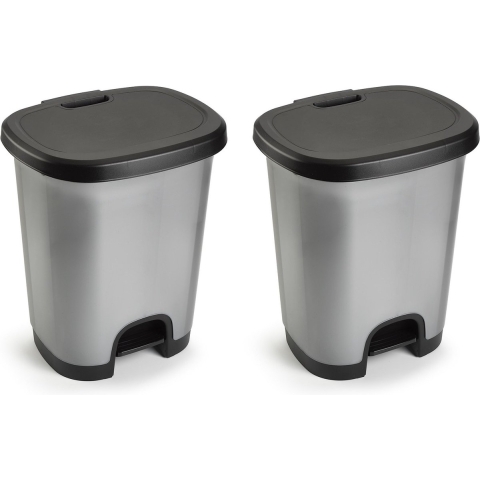 PlasticForte Pedaalemmer - Set van 2x stuks - 27L - 38 x 32 x 45 cm - prullenbak -