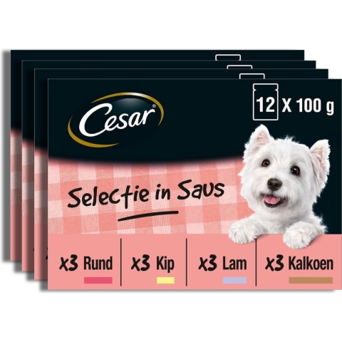 4x Cesar Maaltijdzakjes 12-pack in Saus 12 x 100 gr
