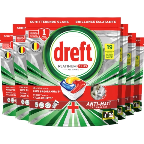 6x Dreft Vaatwastabletten Platinum Plus All In One Citroen 19 stuks