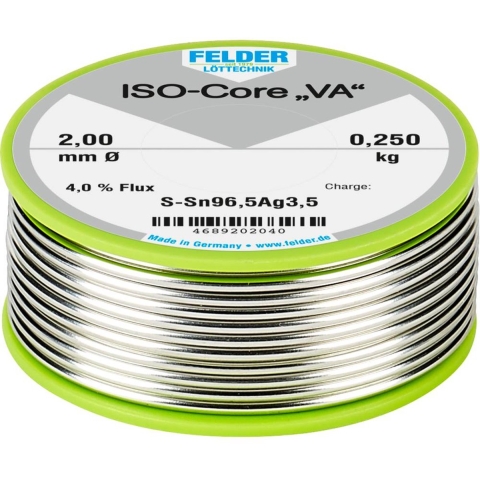 Felder ISO-Core VA Soldeertin Spoel Sn96,5Ag3,5 0.250 kg 2 mm