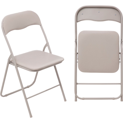 Klapstoel met pvc zitting - 2x - beige - 44 x 48 x 79 cm - metaal -