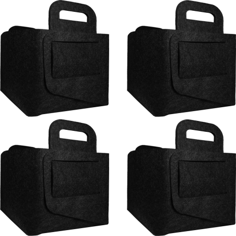 QUVIO Opbergmand vilt - Zwart - Set van 4