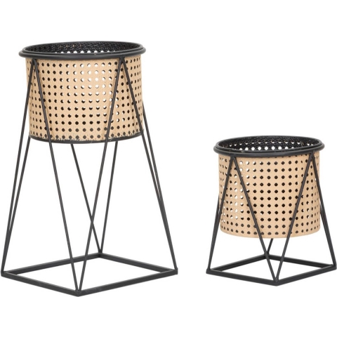 Osaka Set van 2 vaashouders in beige en zwart metaal