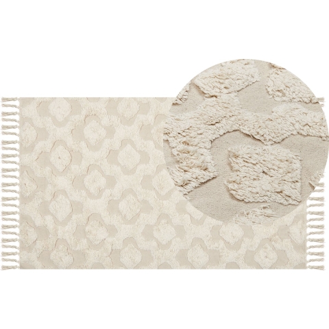Beliani-AKSARAY-Laagpolig vloerkleed-Beige-80 x 150 cm-Katoen