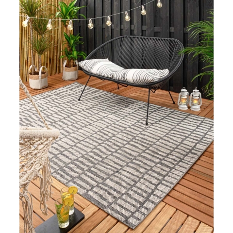 Boho&me Buitenkleed Bricks - grijs|crème - 66x230 cm