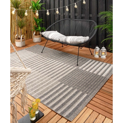 Boho&me Buitenkleed blokken Urban - grijs|crème - 66x230 cm
