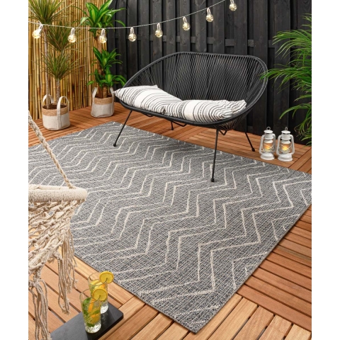 Boho&me Buitenkleed zig zag Summer - blauwgrijs - 66x230 cm