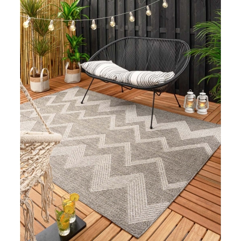 Boho&me Buitenkleed zig zag Sunny - zilver - 66x230 cm