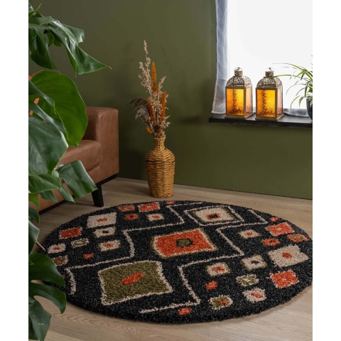 Boho&me Rond hoogpolig vloerkleed bohemian Artisan - antraciet|multi -