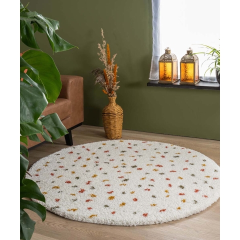 Boho&me Rond hoogpolig vloerkleed stippen Artisan - wit|multi - 160 cm