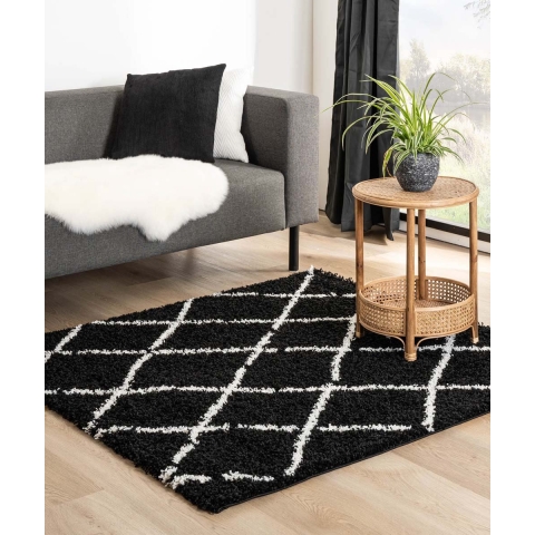 Boho&me Vierkant hoogpolig vloerkleed ruiten Habitat - zwart|wit -