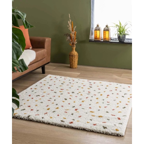 Boho&me Vierkant hoogpolig vloerkleed stippen Artisan - wit|multi -