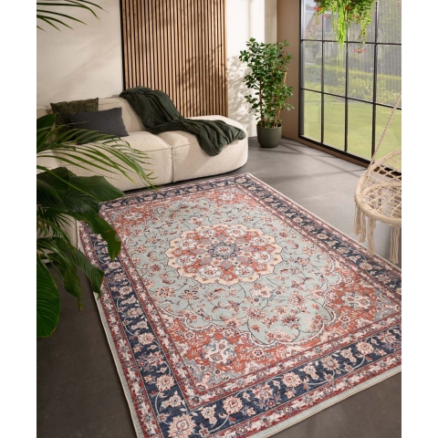 Heritaged Vintage buitenkleed - Valenca Nova saliegroen|rood - 120x160