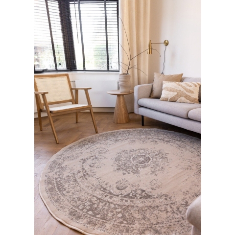 Interieur05 Rond Vintage Vloerkleed Keshan zand|beige-160 cm