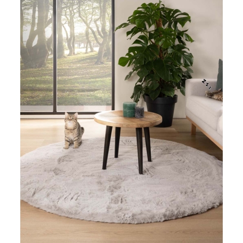 Tapeso Rond hoogpolig vloerkleed - Comfy plus - lichtgrijs - 120 cm
