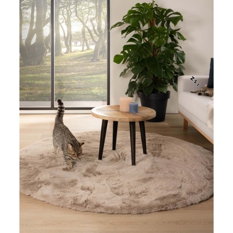Tapeso Rond hoogpolig vloerkleed - Comfy plus - taupe - 200 cm rond