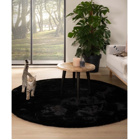 Tapeso Rond hoogpolig vloerkleed - Comfy plus - zwart - 200 cm rond