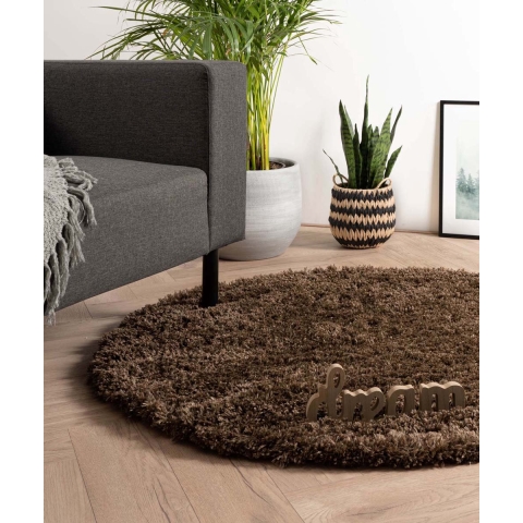 Tapeso Rond hoogpolig vloerkleed - Cozy Shaggy - bruin - 120 cm rond