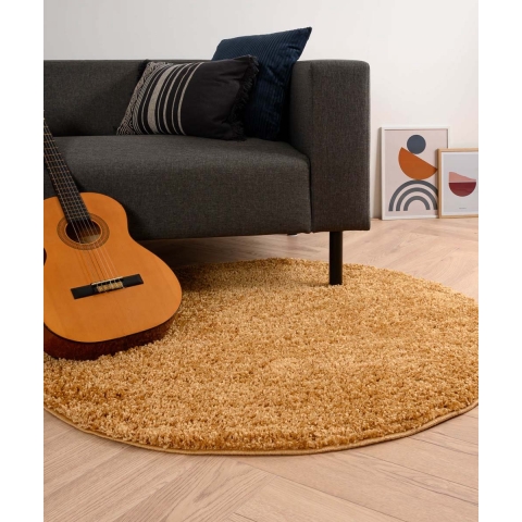 Tapeso Rond hoogpolig vloerkleed shaggy Trend effen - goud - 200 cm