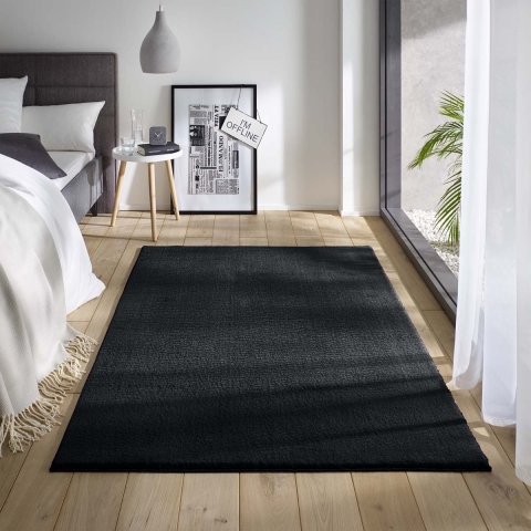 Tapeso Zacht vloerkleed Loft - zwart - wasbaar 30°C - 120x170 cm