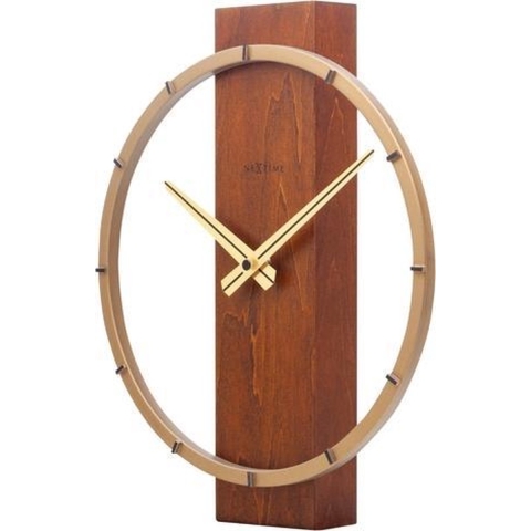NeXtime - Tafel| Wandklok - 34x27cm- Hout|Staal - Bruin - 'Carl Small'