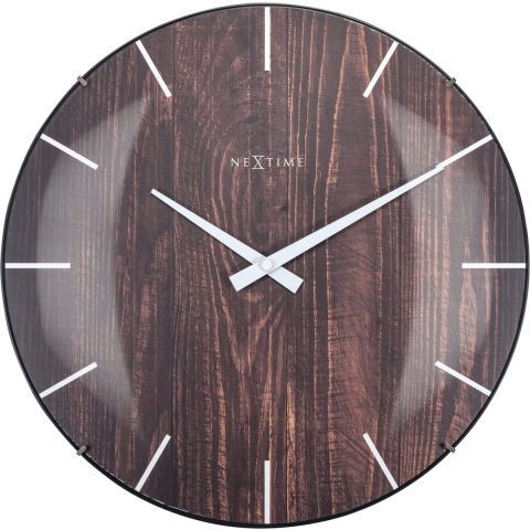 NeXtime - Stille Wandklok - 35cm - Bol Glas- Bruin - 'Edge Wood Dome'