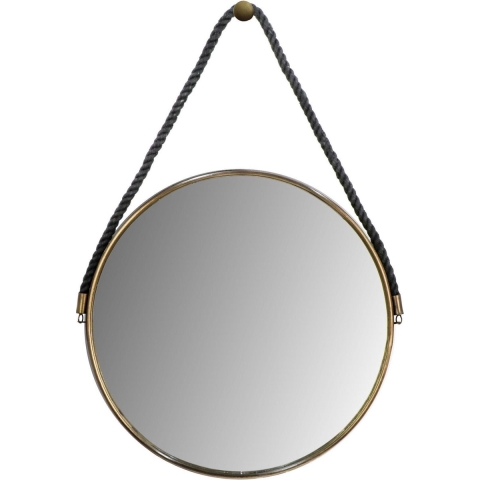 HSM Collection-Ronde Spiegel Met Touw-63x3,5x95-Goud|Zwart-Metaal|Touw