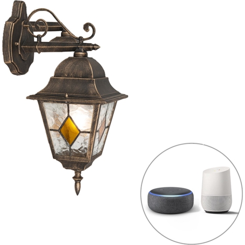 QAZQA Smart vintage buiten wandlantaarn brons incl. Wifi A60 -