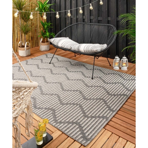 Boho&me Buitenkleed Waves - grijs|crème - 66x230 cm