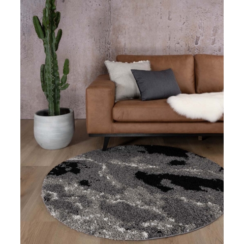 Boho&me Rond hoogpolig vloerkleed Marble Artisan - grijs - 160 cm rond
