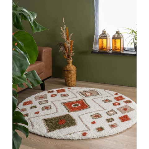 Boho&me Rond hoogpolig vloerkleed bohemian Artisan - wit|multi - 300