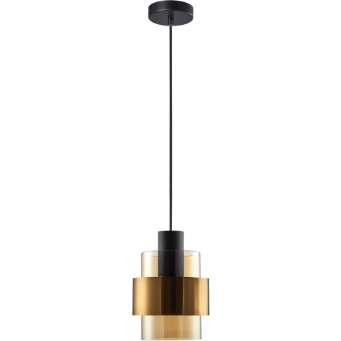 Freelight Hanglamp Chiasso Zwart Goud & Amber Glas 1 Lichts Ø 13cm