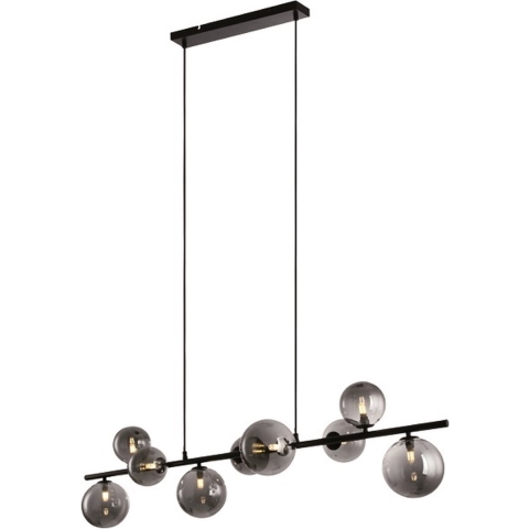 Freelight Hanglamp Calcio Zwart - Smoke Glas 9Lichts 125cm