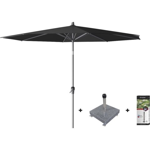 Platinum Riva stokparasol 3 m. rond - black met voet en hoes