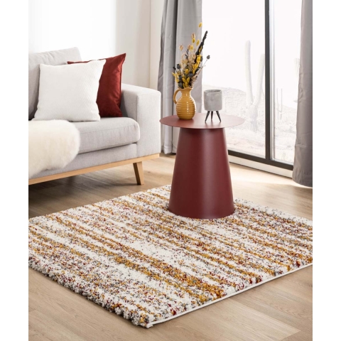 Boho&me Vierkant hoogpolig vloerkleed strepen Artisan - wit|multi -