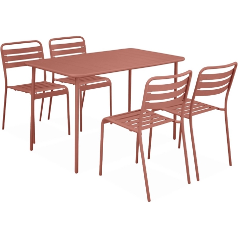 sweeek - Metalen tuintafel, 4 stoelen