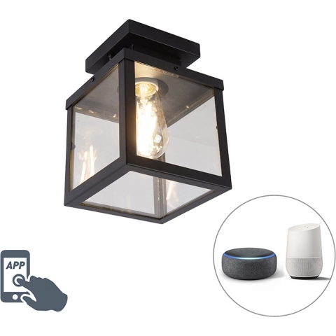 QAZQA Industriële smart buitenplafondlamp zwart incl. ST64 Wifi -