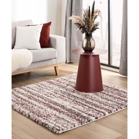 Boho&me Vierkant hoogpolig vloerkleed strepen Artisan - grijs|rood -