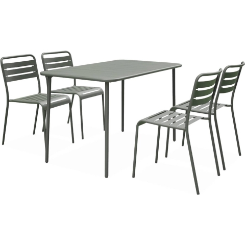 sweeek - Metalen tuintafel, 4 stoelen