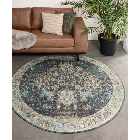Heritaged Rond vintage vloerkleed - Fade No.2 groen - 190 cm rond