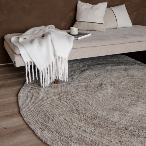 Interieur05 Wollen vloerkleed Rond Gapo Grijs|Bruin 220cm