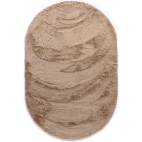 Tapeso Ovaal hoogpolig vloerkleed - Comfy plus - taupe - 100x150 cm