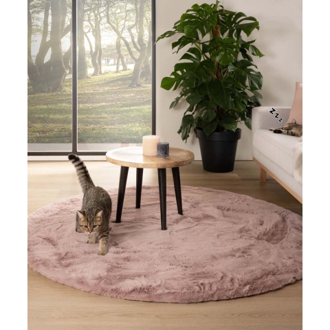 Tapeso Rond hoogpolig vloerkleed - Comfy plus - roze - 120 cm rond