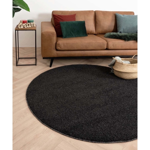 Tapeso Rond vloerkleed Fine - antraciet - 240 cm rond