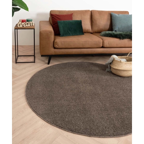 Tapeso Rond vloerkleed Fine - mokka - 200 cm rond