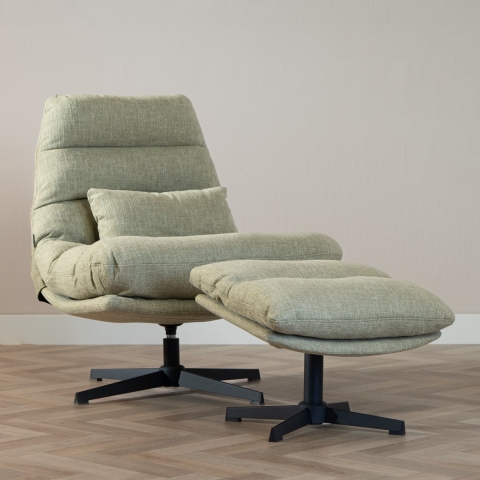 Bronx71 Draaifauteuil met hocker Cristo linnen olijfgroen