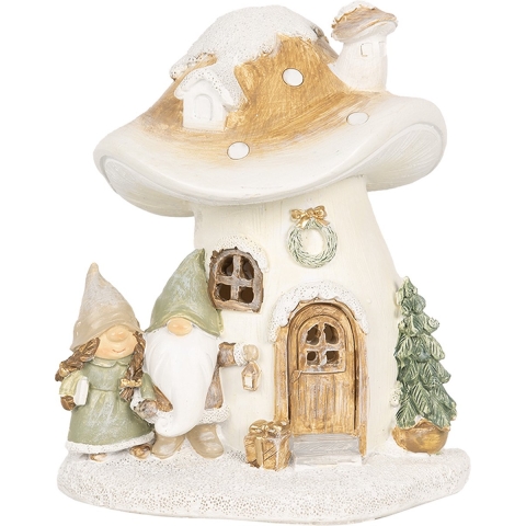 Clayre & Eef Decoratie Huis met LED Paddenstoel 13x12x15 cm Beige